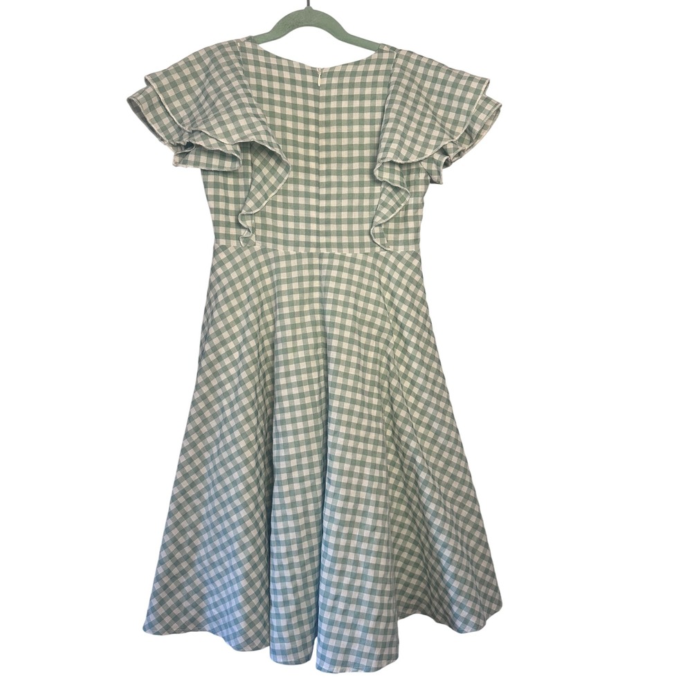 Ivy City Co Girls Gingham Ruffle Dress Size 8 Green White Check‎ Flutter Sleeve - Picture 5 of 5
